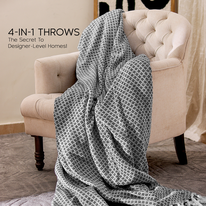 100% Organic Cotton Throw Blankets - Black