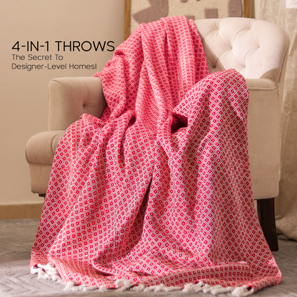 100% Organic Cotton Throw Blankets - Red