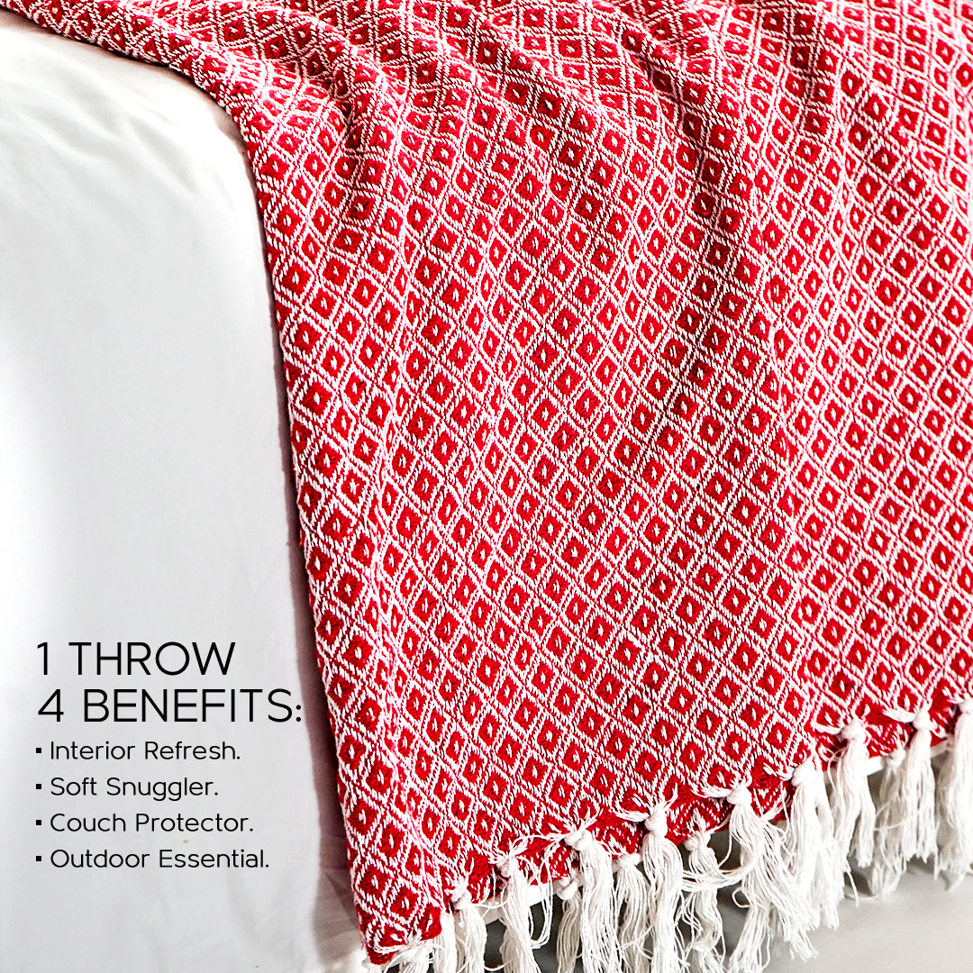 100% Organic Cotton Throw Blankets - Red