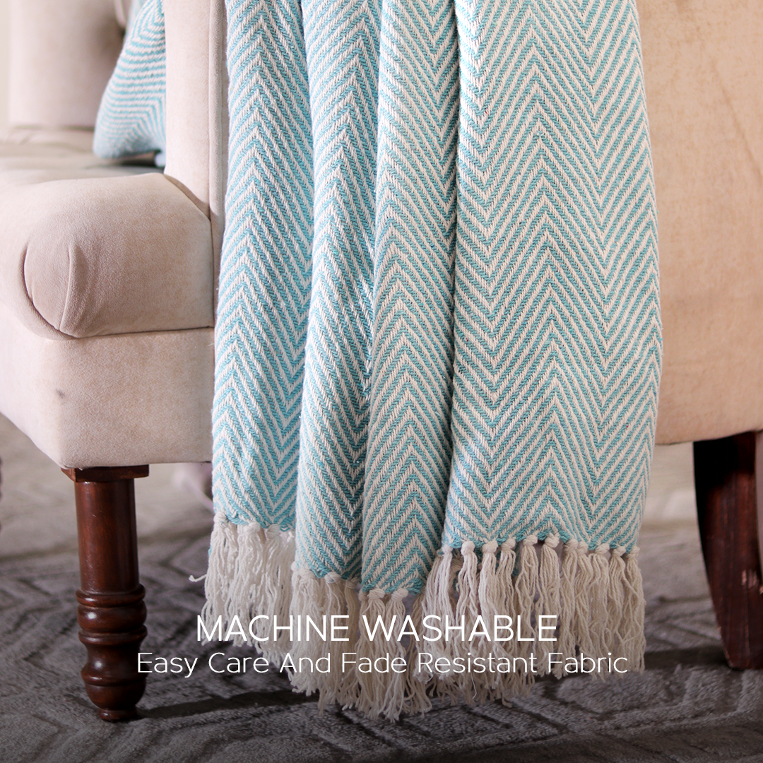 100% Organic Cotton Throw Blankets - Cyan