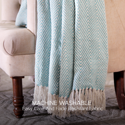 100% Organic Cotton Throw Blankets - Cyan