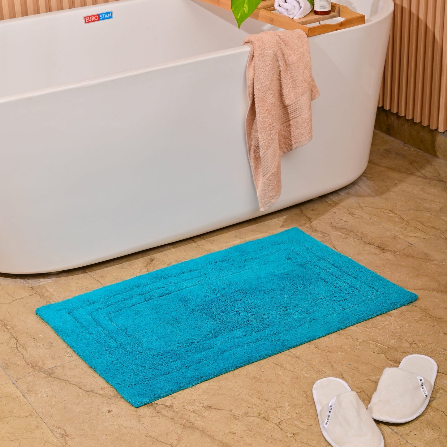 100% Organic Cotton Minimalist Bath Rug - Cyan