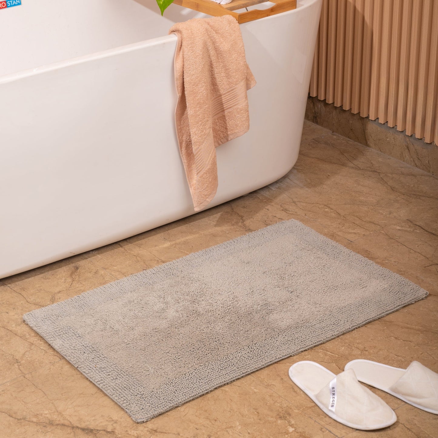 100% Organic Cotton Reversible Bath Rug - Silver