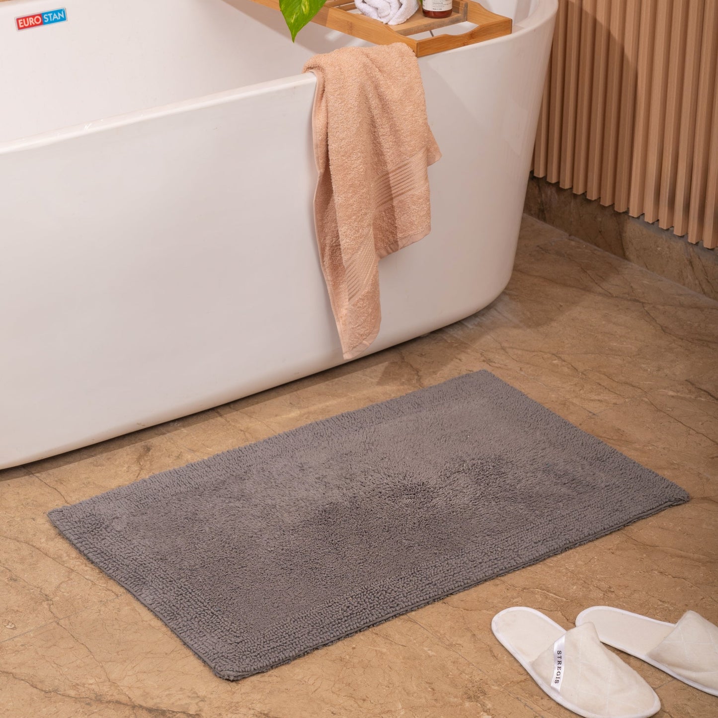 100% Organic Cotton Reversible Bath Rug - Grey