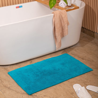 100% Organic Cotton Reversible Bath Rug - Cyan