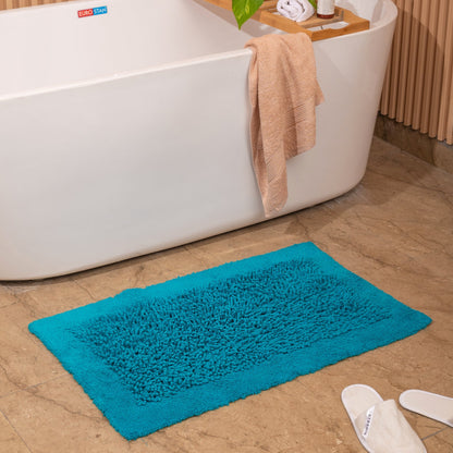 100% Organic Cotton Twisted Bath Rug - Cyan