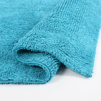 100% Organic Cotton Reversible Bath Rug - Cyan