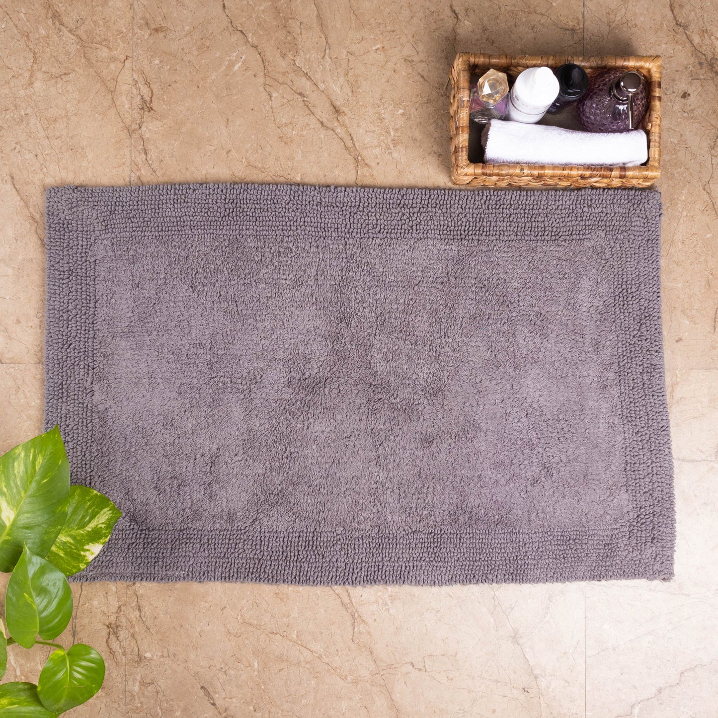 100% Organic Cotton Reversible Bath Rug - Grey