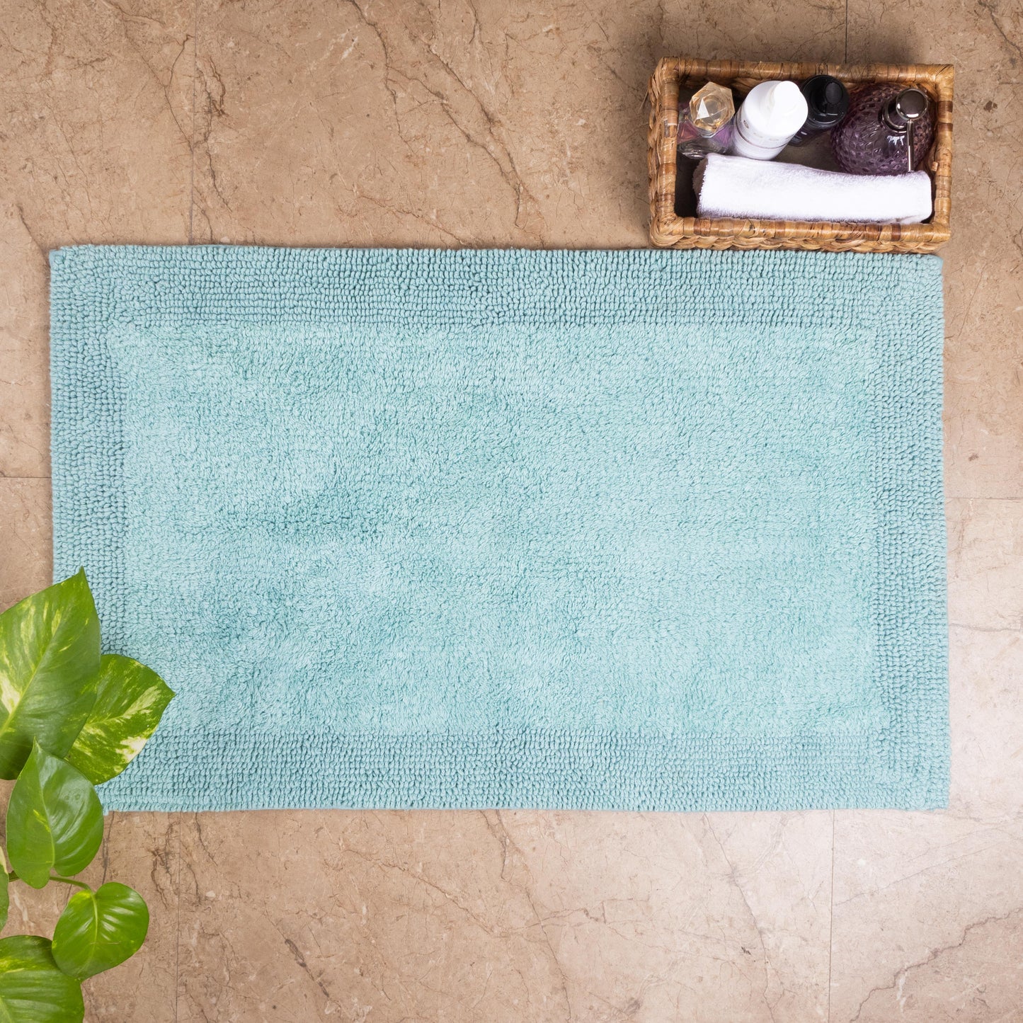 100% Organic Cotton Reversible Bath Rug - Lagoon