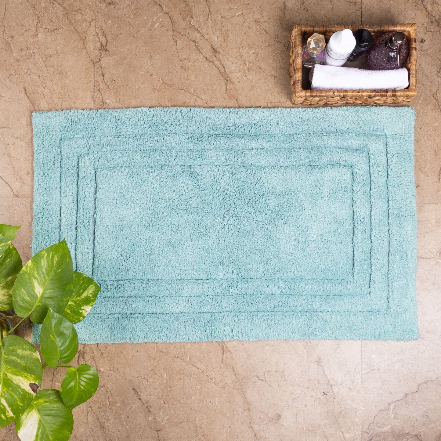 100% Organic Cotton Minimalist Bath Rug - Lagoon