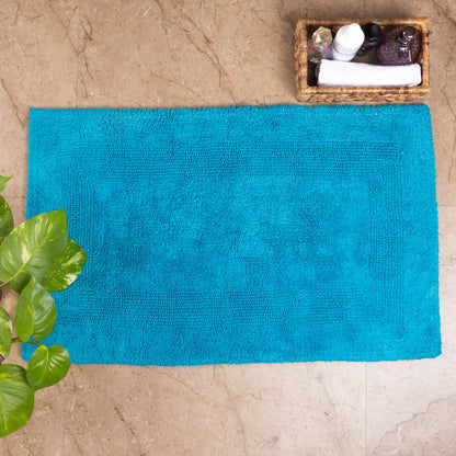 100% Organic Cotton Reversible Bath Rug - Cyan