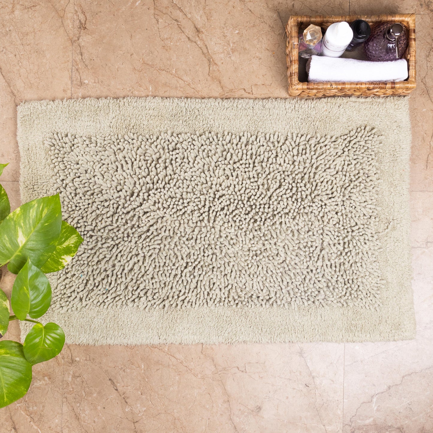 100% Organic Cotton Twisted Bath Rug - Moss