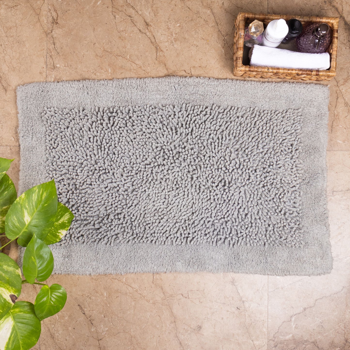 100% Organic Cotton Twisted Bath Rug - Silver