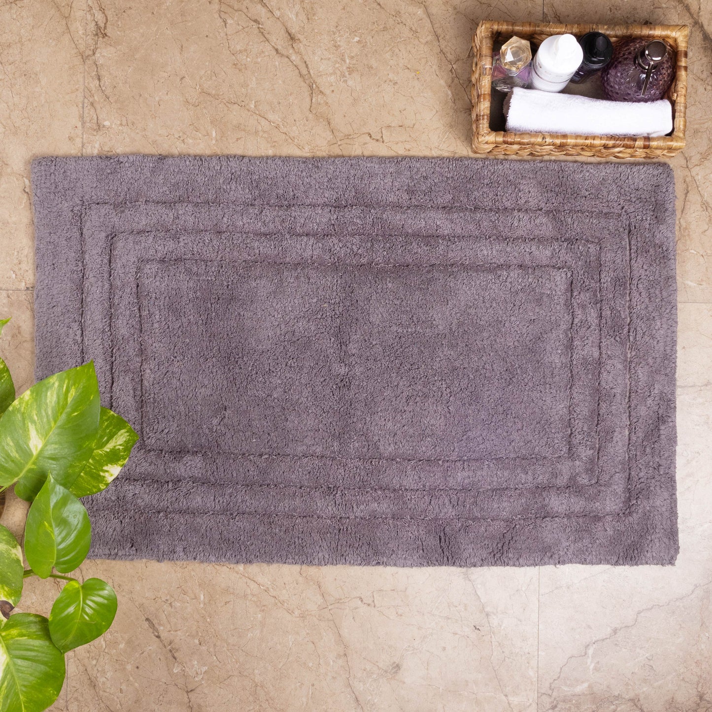 100% Organic Cotton Minimalist Bath Rug - Grey